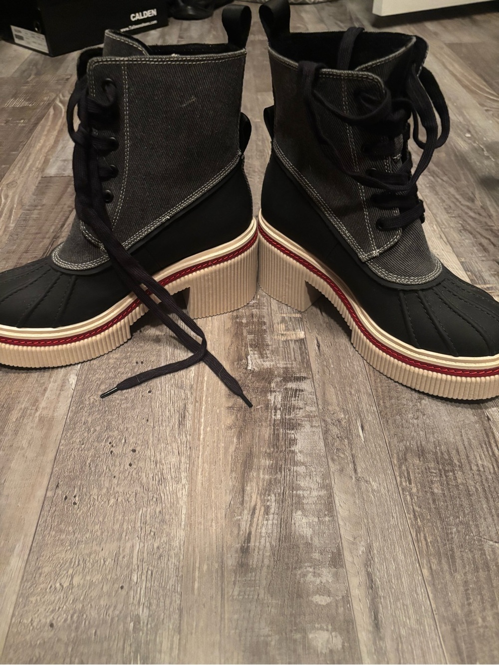 AEROSOLES Black and Cream Lace-Up Platform Duck Boots
